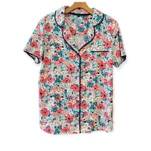 Jane and Bleecker Sz M Pink Floral Soft Button-Up Front Pocket Pajama Top